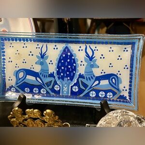 Art Glass Dish Deer Blue Jewish Nahariya Hand Made Israel Andreas Meyer Judaica